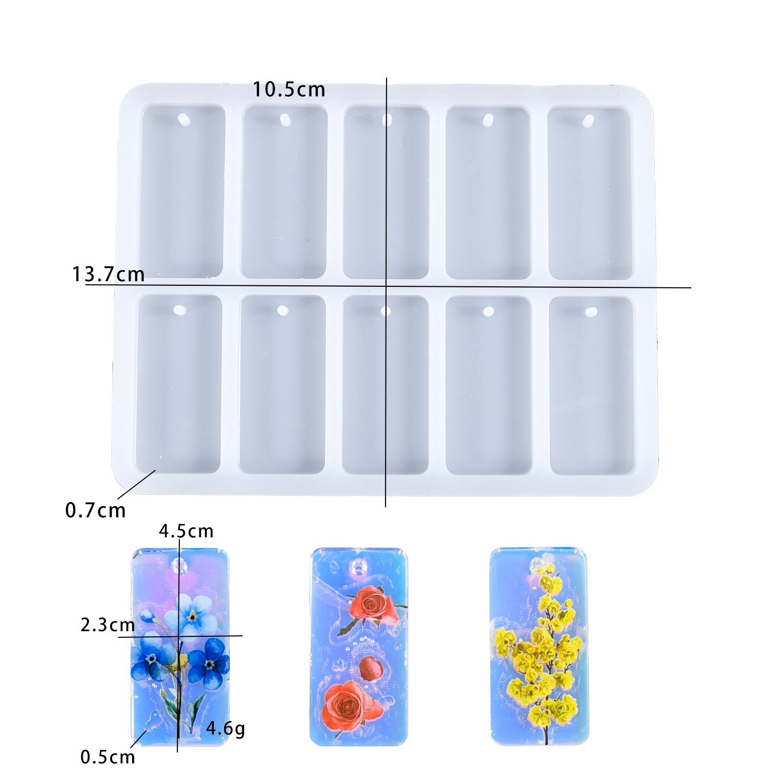 Silicone Mold Tray - DIY 에폭시 레진 몰드 10개 연결된